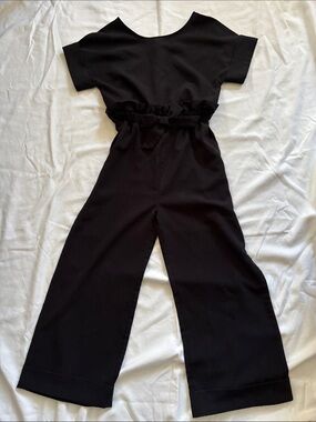 KidsHabitual Black Short-Sleeve Paperbag-Waist Jumpsuit with Tie